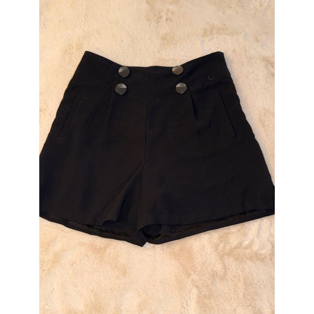 Anthropologie Sailor Shorts Womens 6 Black High Waist Button Front Twill Dressy